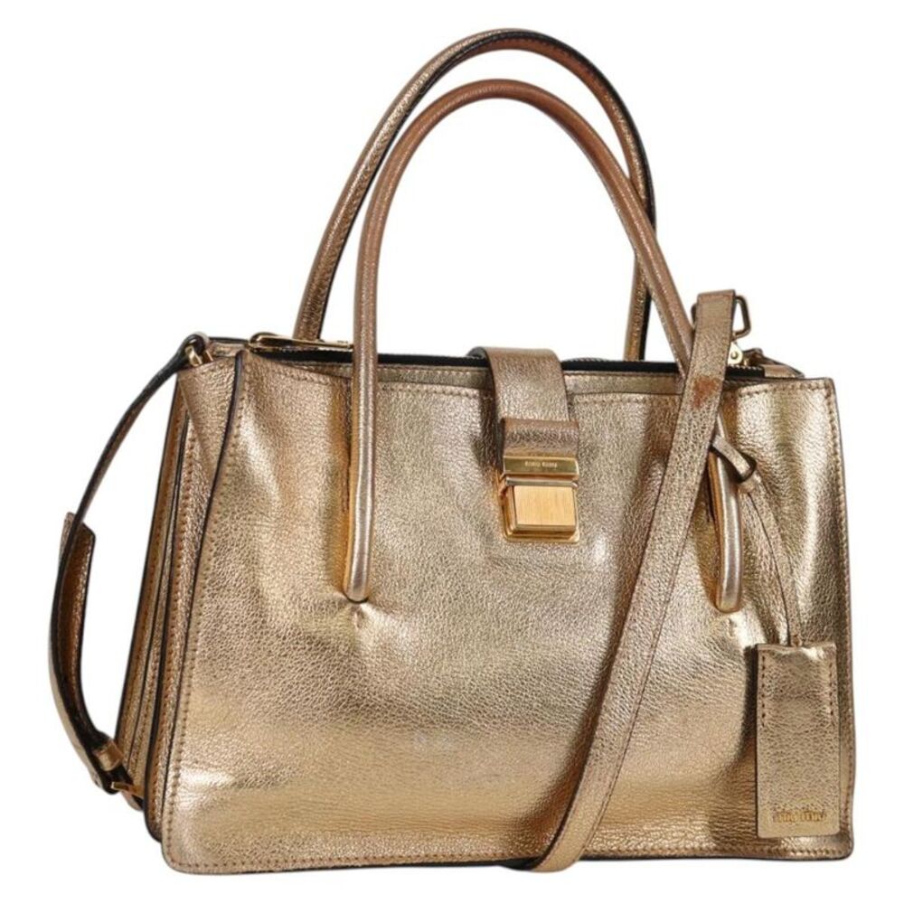 Miu Miu Madras Convertible Compartment Tote Leather Gold Leather Bag